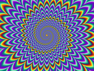 Pulsing fiery spirals. Optical illusion of movement