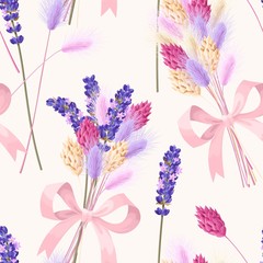 Pastel vector seamless pattern with dried flowers