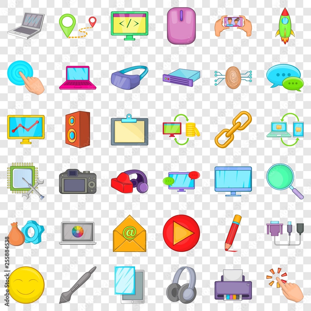 Poster computer part icons set. cartoon style of 36 computer part vector icons for web for any design