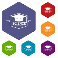 Graduation cap icons vector colorful hexahedron set collection isolated on white 