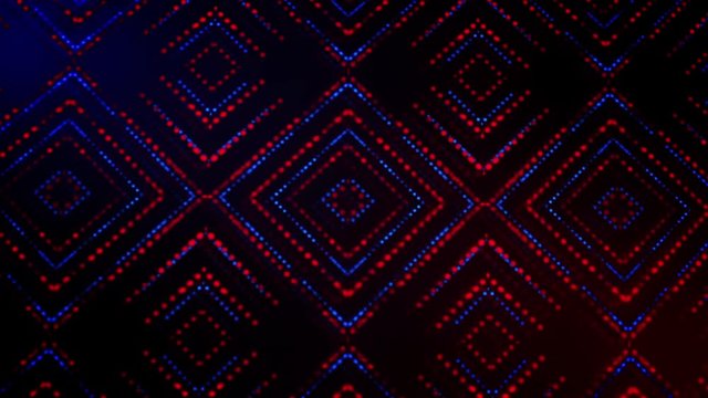 pulsating red blue rectangles on black background in synchronous repeating led light rhythm style, abstract geometric design