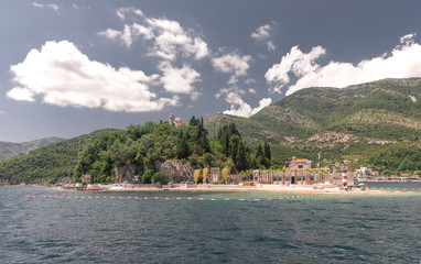 Fototapeta na wymiar Kamenari-Lepetane Ferry in the Bay of Kotor, Montenegro