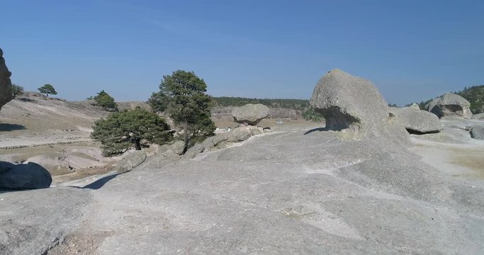 Aerial drone shot of the rocks formations in El Valle de las Ranas, Copper Canyon Region, Chihuahua.