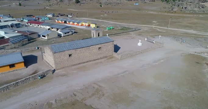 Aerial drone shot of a small Church in a Raramuti town in El Valle de las Ranas, Copper Canyon Region, Chihuahua.