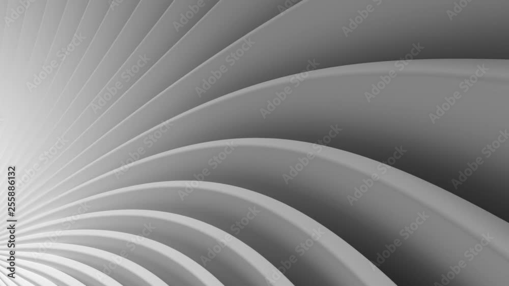 Poster 3d render abstract background with bended into spiral geometry. simple geometry composition. loopabl
