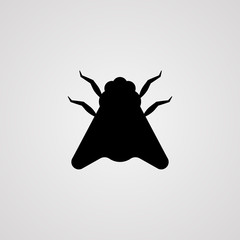 Fly black silhouette. Vector illustration flat design. Isolated on white background.