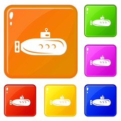 Long submarine icons set collection vector 6 color isolated on white background