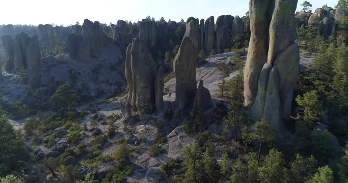 Aerial pull back shot in El Valle de loss Monies, Copper Canyon Region, Chihuahua.