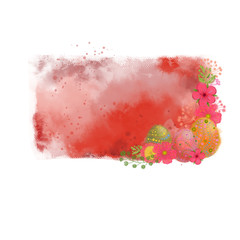 Textured Surface Decorated with Easter Eggs and Flowers. Artistic Watercolor Background with Easter Vignette.