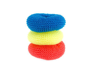 Colored washcloths for cleaning dishes.