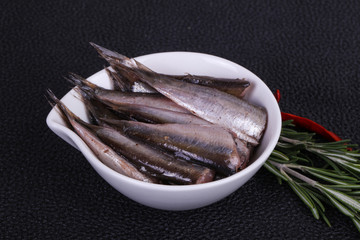 Anchovy fish snack in the bowl