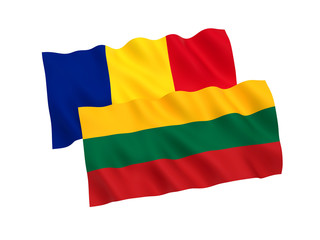 Flags of Romania and Lithuania on a white background