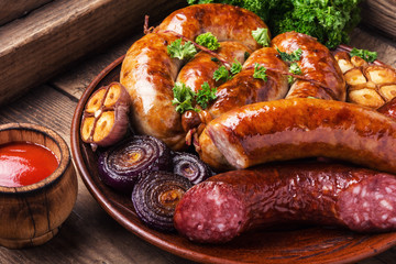 Delicious sausages grilled