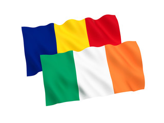 Flags of Romania and Ireland on a white background