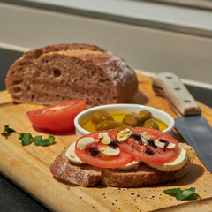 Bruschetta with rye sough dough bread