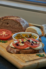 Bruschetta with rye sough dough bread