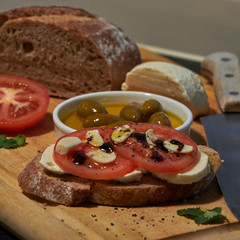 Bruschetta with rye sough dough bread