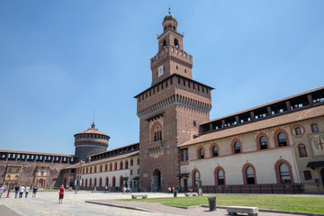 Fototapeta na wymiar Panoramic view of exterior of Sforza Castle