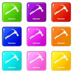 Hammer icons set 9 color collection isolated on white for any design