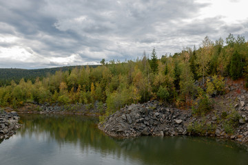 Fototapeta na wymiar Panorama of lake scenes in national park Kachkanar, Russia