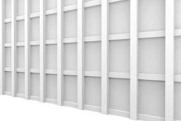 3d rendering. perspective view of  modern light gray rectangle shape pattern wood wall design background.