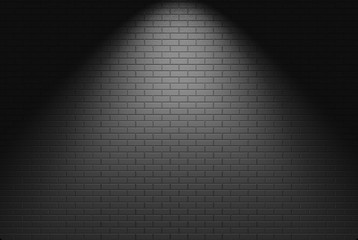 3d rendering. white spot light shine on gray brick blocks wall background.