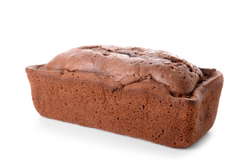 Tasty homemade cake on white background
