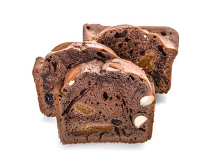 Pieces of tasty homemade cake on white background