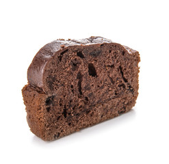 Piece of tasty homemade cake on white background