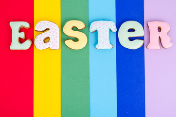 Creative layout, Easter homemade cakes on bright background, copy space.