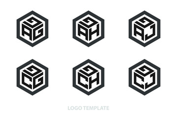 hexagon logo with three alphabet initial. Vector template illustration.icon