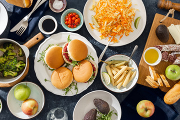 Vegetarian burgers different foods Summer party food