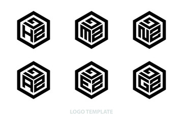 hexagon logo with three alphabet initial. Vector template illustration.icon