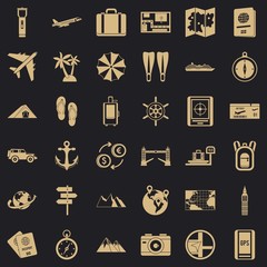 Travel icons set. Simple style of 36 travel vector icons for web for any design