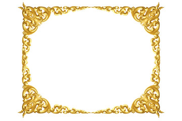 Pattern of wood carve gold paint for decoration isolated on white background