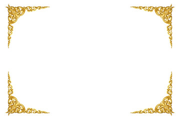 Pattern of wood carve gold paint for decoration isolated on white