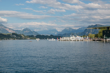 Fototapeta premium Panorama of Lucerne lake and mountains scene in Lucerne, Switzerland