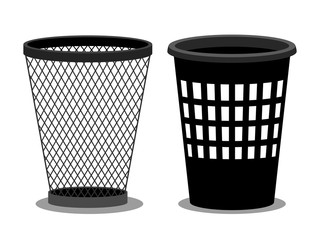 Office style empty bins isolated on white background. Vector basket container garbage, junk bucket illustration