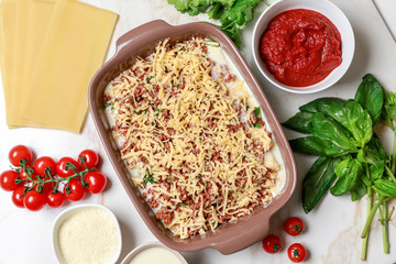 Uncooked lasagna in light table