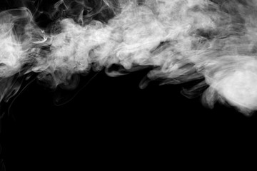 isolated smoke, abstract powder, water spray on black background.