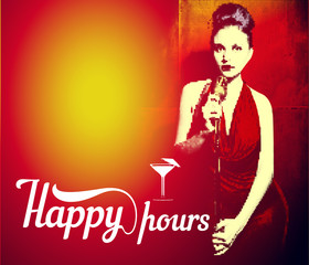 Vector flyer with girl singer in red dress and lettering 