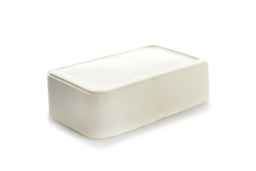 Tasty feta cheese on white background