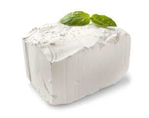 Tasty feta cheese on white background