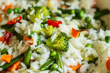 Spicy vegetarian dish with rice and vegetables