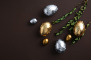 Beautiful Easter eggs on dark background