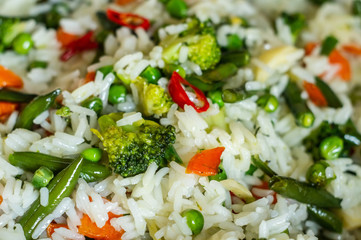 Spicy vegetarian dish with rice and vegetables