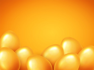 Happy Easter banner background template with beautiful realistic golden eggs. Vector.