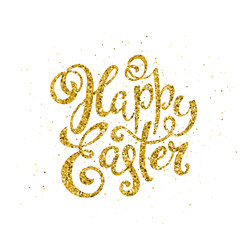 Happy Easter banner with handdrawn calligraphy.Template for poster with letttering. Vector.