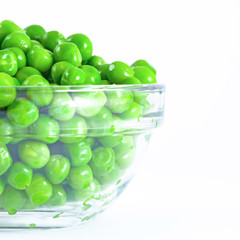 Green pea in glass plate, isolated