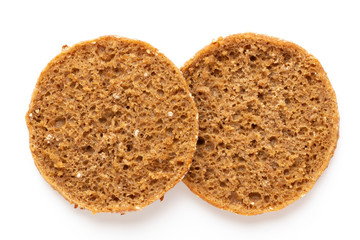 Rye bread slice on a white background.